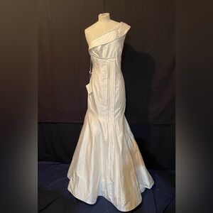 Ivory Wedding Dress 8 Silk 1 Shoulder Pleats Front & Back Sides Designer NWT